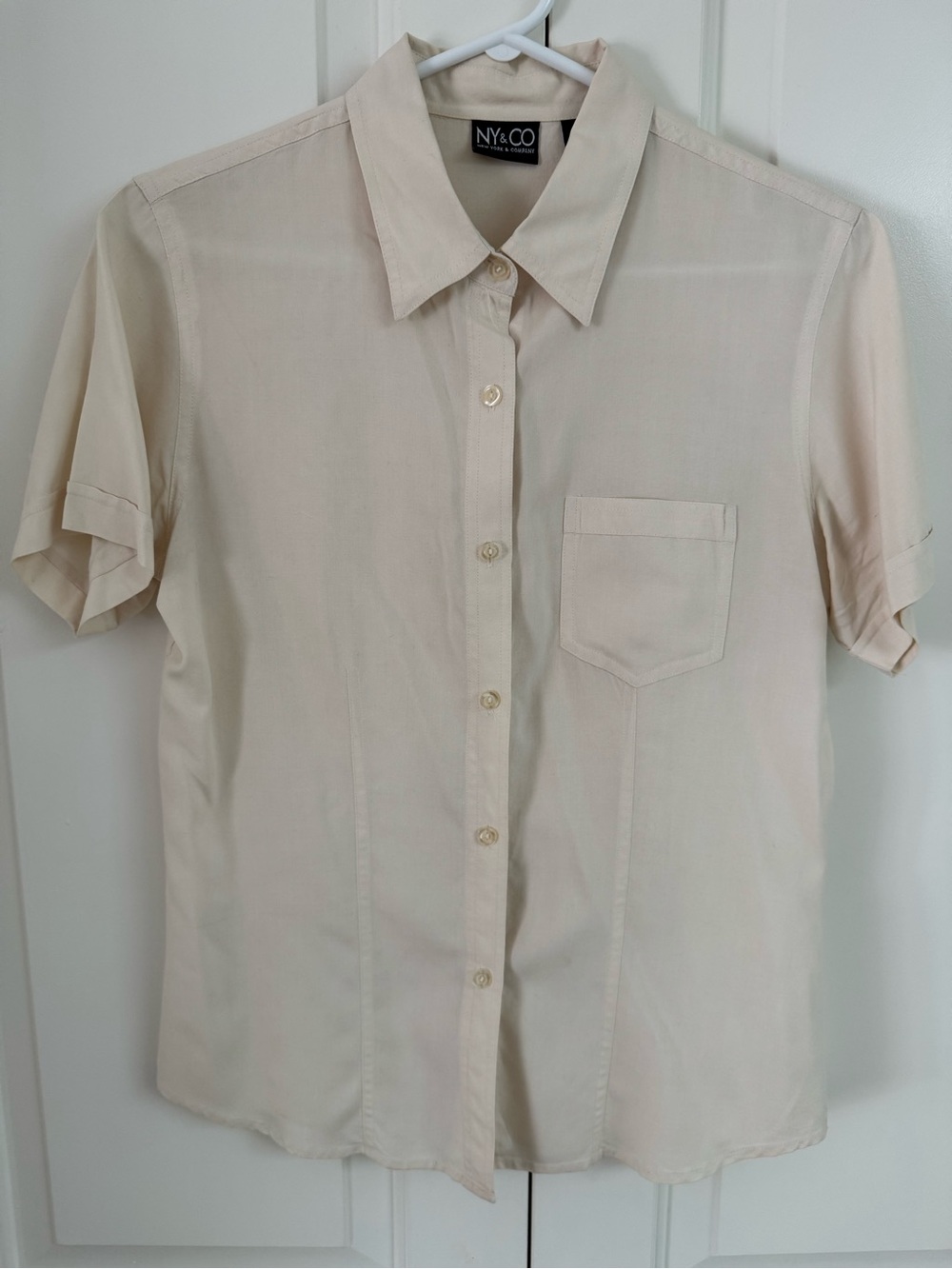 New York & Company Women’s Short-Sleeve Button-Down Shirt in Cream